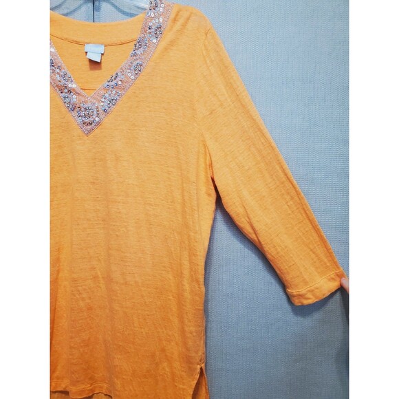 Chico's Linen Orange Sequined Embellished V-Neck Tunic Size 3 (XL) - Picture 3 of 7
